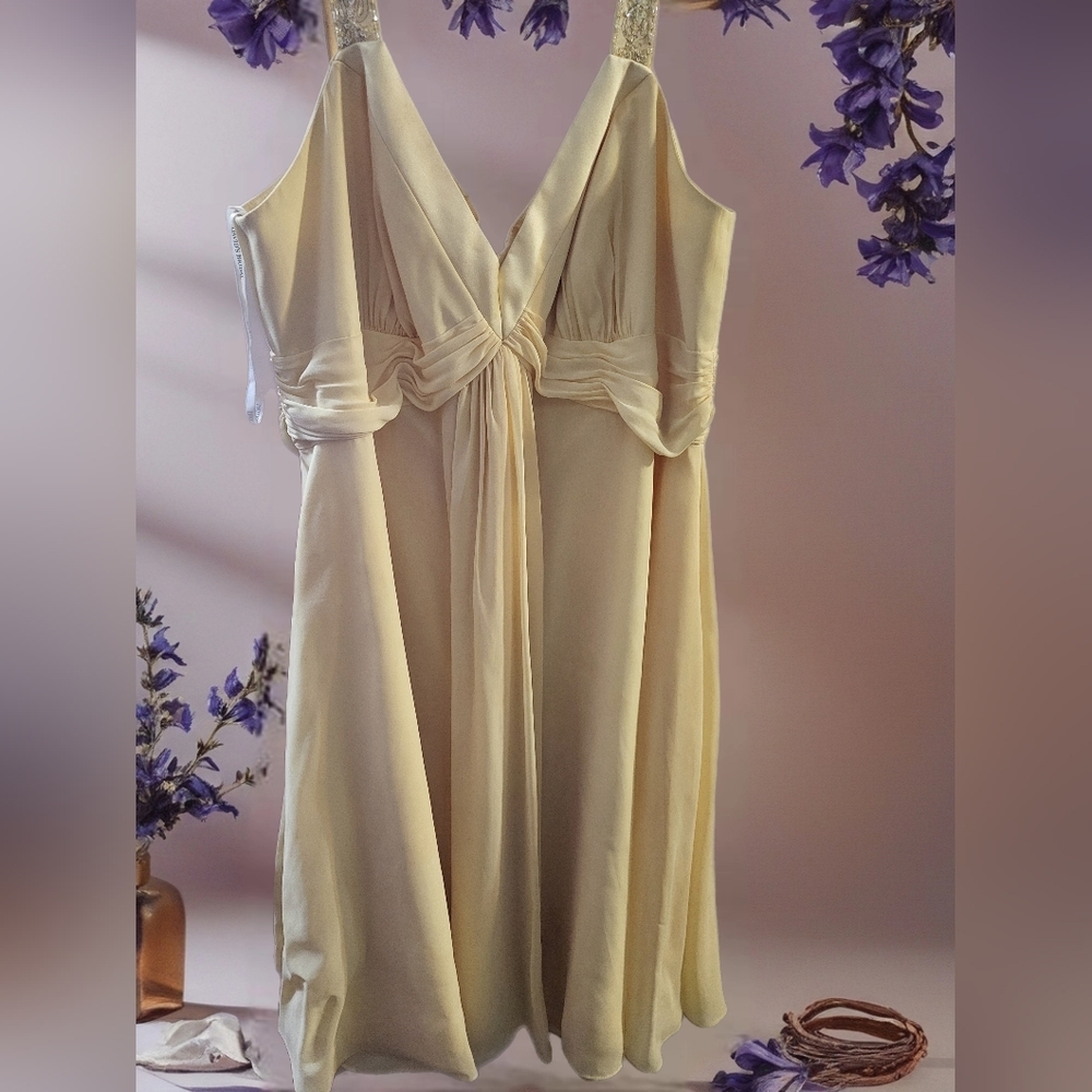 Davids Bridal Elegant PASTEL YELLOW Sleeveless Dress